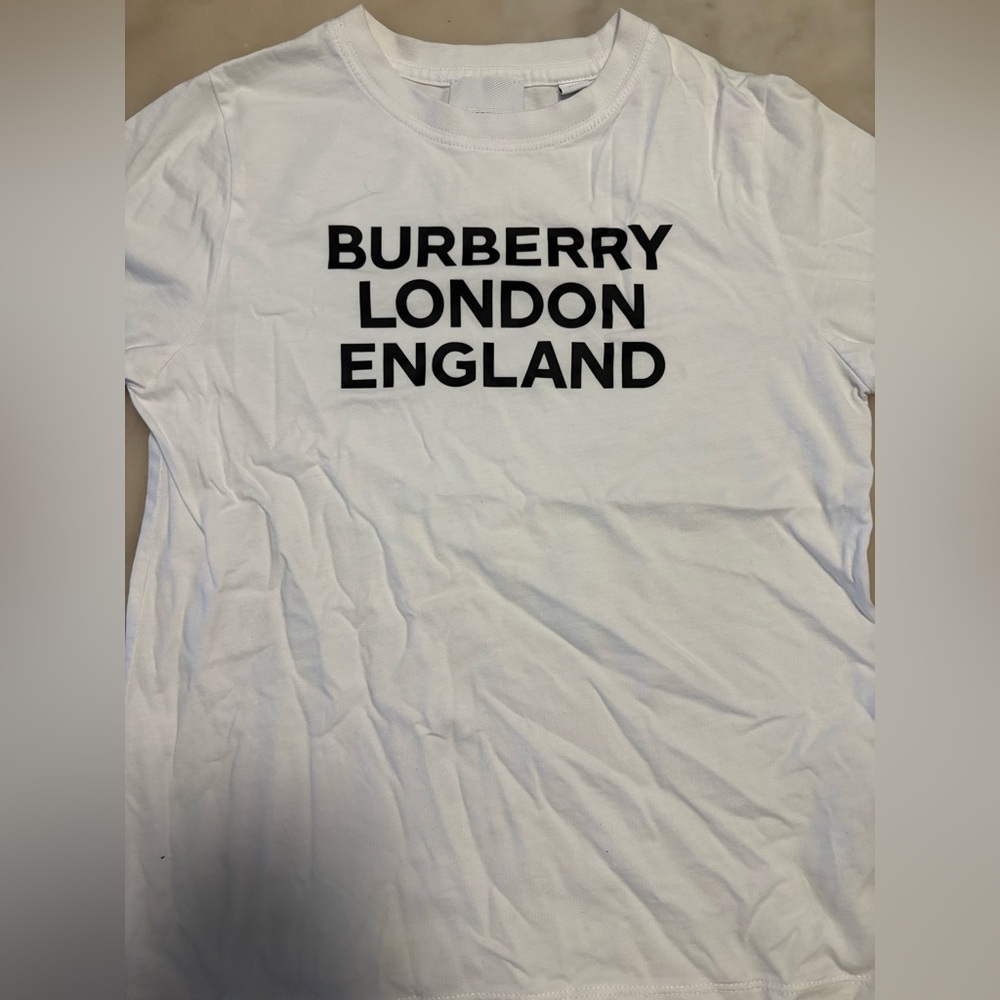 Burberry White Tee with Black Lettering
